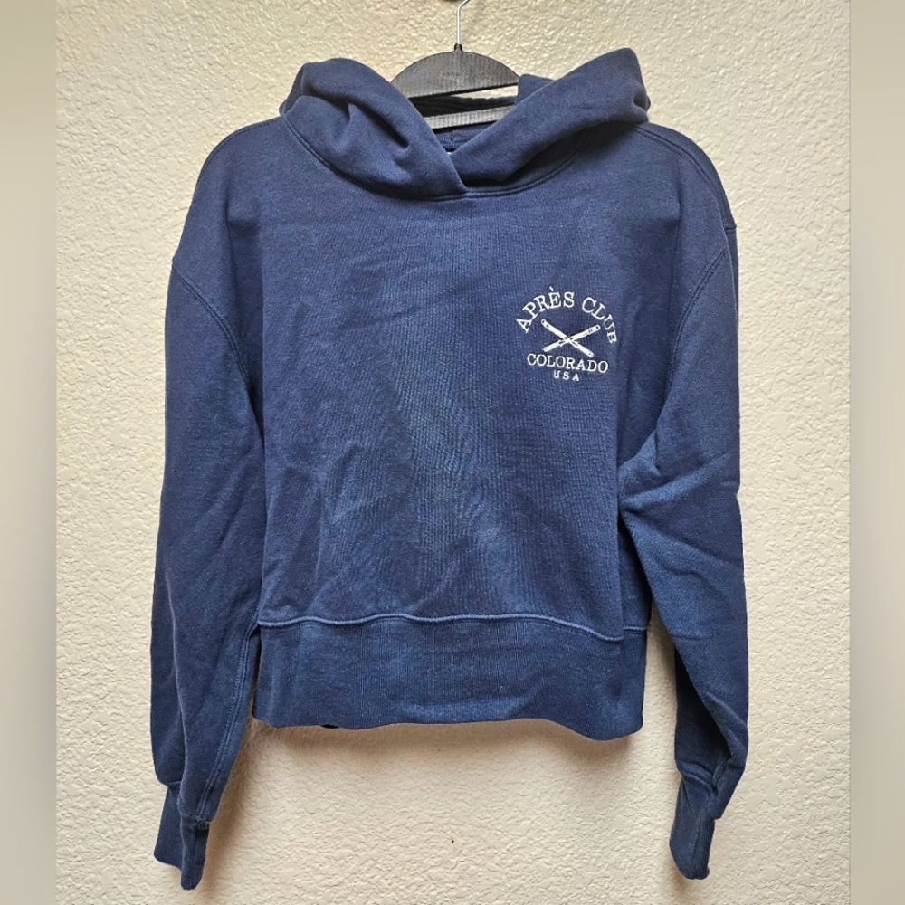 Abercrombie Wedge Crossover Hoodie Apres Ski Club Colorado USA Navy Blue Size M